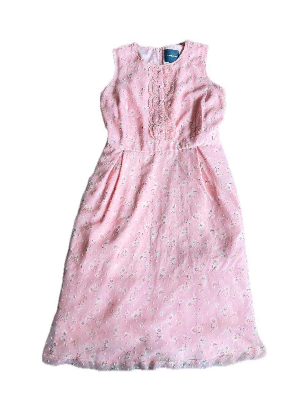 Modcloth Pink Floral Daisy Sleeveless Midi Dress Ruffle Bib Line Size 1X Women's